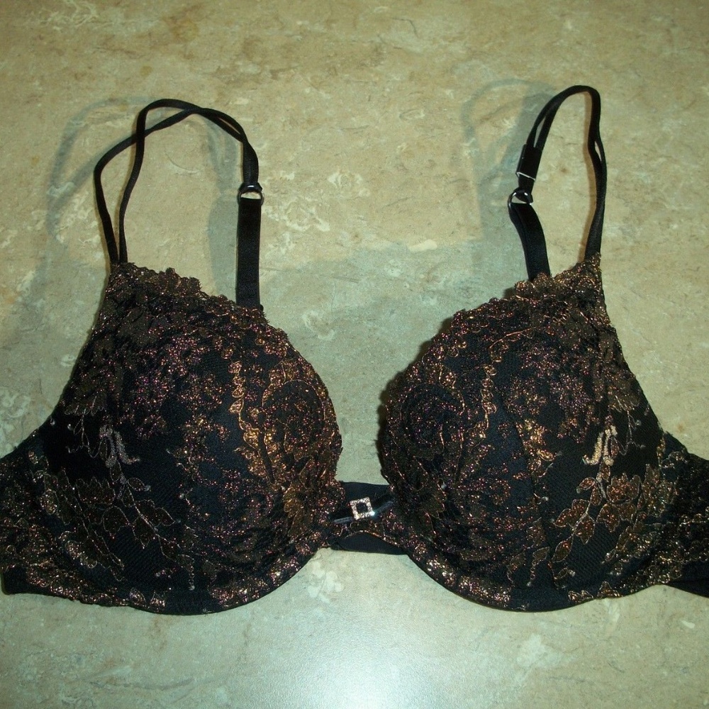 Black Bow by Felina Black & Gold Metallic Bra 34B